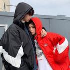 Couple Matching Padded Color Panel Hooded Jacket
