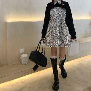 Zebra Print Collared A-line Dress / Cropped Pullover