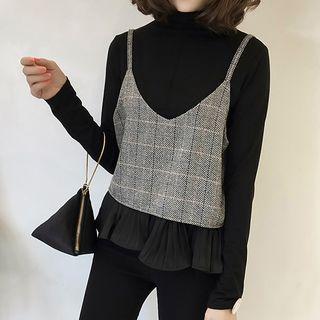 Set: Long-sleeve High Neck T-shirt + Strappy Top