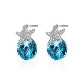 925 Sterling Silver Fashion Star Light Blue Austrian Element Crystal Stud Earrings Silver - One Size