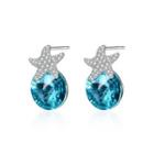 925 Sterling Silver Fashion Star Light Blue Austrian Element Crystal Stud Earrings Silver - One Size