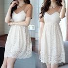 Lace Short-sleeve Mock Two-piece Dress