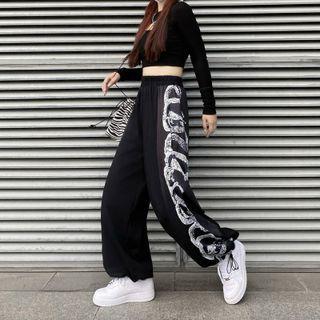 Snake Print Panel Wide Leg Sweatpants