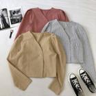 Color-block Check V-neck Long-sleeve Blouse