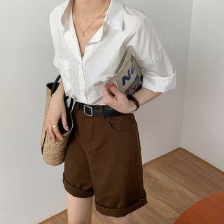 Short-sleeve Plain Shirt / Plain Denim Shorts