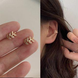 Rhinestone Leaf Cuff Earring 1 Pair - My31180 - One Size