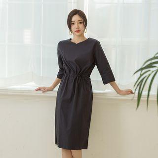 Drawstring-waist Long Shift Dress