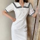 Sailor Collared Short-sleeve A-line Dress White - One Size