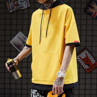 Mock Two-piece Short-sleeve Hooded T-shirt
