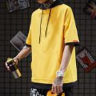 Mock Two-piece Short-sleeve Hooded T-shirt