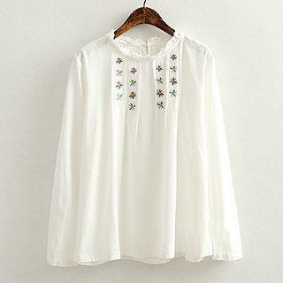 Embroidered Stand-collar Top