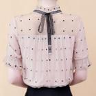 Mock Neck Frilled Dotted Chiffon Top