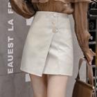 High-waist Faux Leather Asymmetric Mini A-line Skirt
