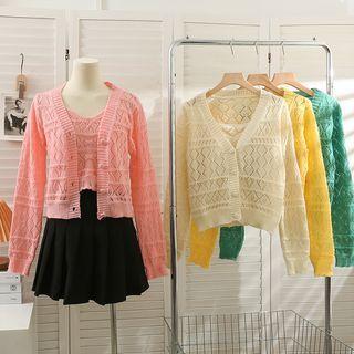 Set: Eyelet Light Knit Top + Light Cardigan