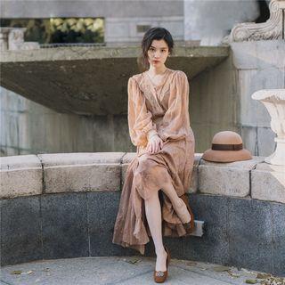 Set: Long-sleeve Lace Top + Lace Midi Skirt