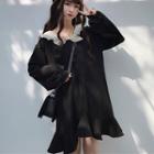 Bow Detail Ruffle Hem Long-sleeve Dress Black - One Size