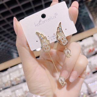 Wings Rhinestone Asymmetrical Dangle Earring 1 Pair - Gold - One Size