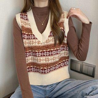 Long-sleeve Top / Jacquard Knit Vest