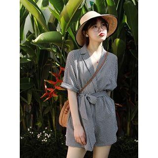 Check Tie-waist Playsuit