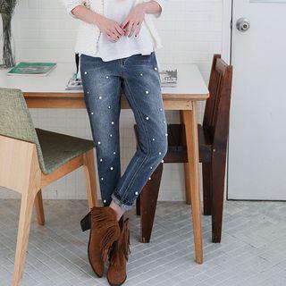 Pearled Washed Boyfriend Jeans