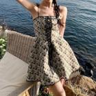Spaghetti Strap Floral Lace Up Mini A-line Dress