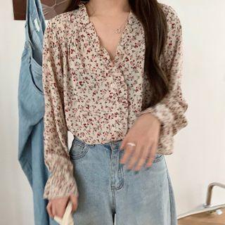 Floral Print Chiffon Blouse Floral - Almond - One Size