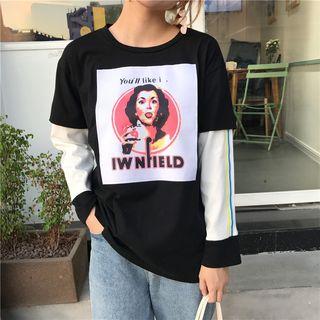 Applique Mock Two-piece Long-sleeve Sweatshirt