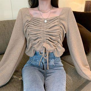 Balloon-sleeve Drawstring Top