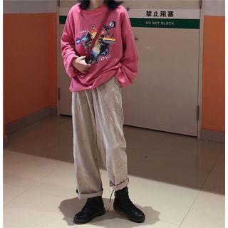 Long-sleeve Planet Printed Sweatshirt / High-waist Plain Pants