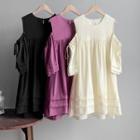 Elbow-sleeve Cold Shoulder Smock Dress