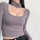 Round Neck Long Sleeve Knit Cropped Top