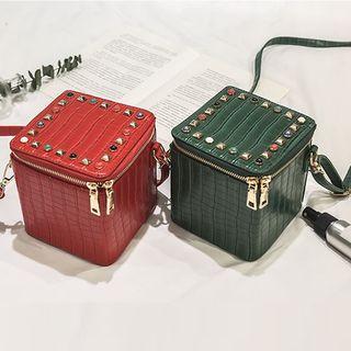 Studded Embossed Faux Leather Crossbody Bag