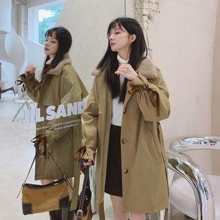 Faux Fur Collar Plain Parka