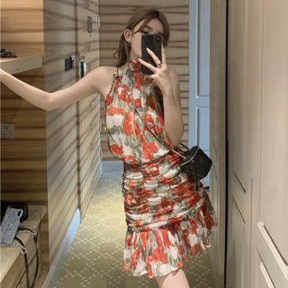 Sleeveless Floral Print Top / High-waist Floral Print Skirt