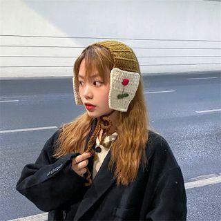 Flower Embroidered Knit Earmuffs