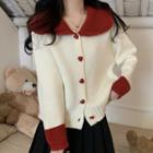 Heart Pattern Cardigan Off-white - One Size