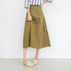 Banded-waist Linen Midi Skirt