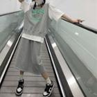 Short Sleeve Mock Two Piece T-shirt / Midi Skirt