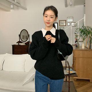 Slit-shoulder Ribbed-knit Top