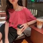 Short-sleeve One-shoulder T-shirt Rose Pink - One Size