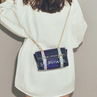 Set: Chain Strap Buckled Crossbody Bag + Zip Pouch