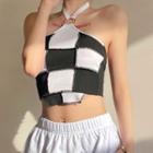 Sleeveless Two-tone Halter Cropped Top
