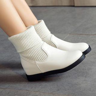 Knit Panel Faux Leather Short Boots