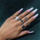 Set Of 5: Alloy Ring (various Designs) 2676 - Dark Silver - One Size