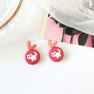 Cartoon Cat Heart Stud Earring 1 Pair - Cat - Red - One Size