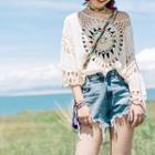 Elbow-sleeve Knit Top Almond - One Size