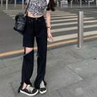 Distressed Side-slit Loose-fit Jeans