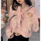 Long-sleeve Printed Knit Sweater Pink - One Size