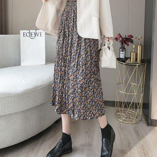 Floral Print Crinkle Midi A-line Skirt