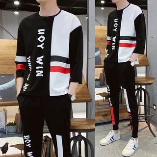 Set: Color Block 3/4-sleeve T-shirt + Sweatpants